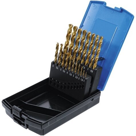 Grąžtų rinkinys HSS G, titano nitridas 1 - 10mm. 19vnt. 3 Grąžtų rinkinys HSS G, titano nitridas 1 - 10mm. 19vnt. 3