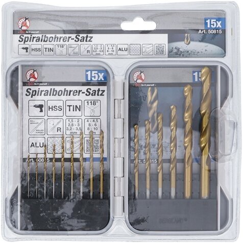Grąžtų rinkinys HSS, titano nitridas, 1.5-10mm.15vnt. 2 Grąžtų rinkinys HSS, titano nitridas, 1.5-10mm.15vnt. 2
