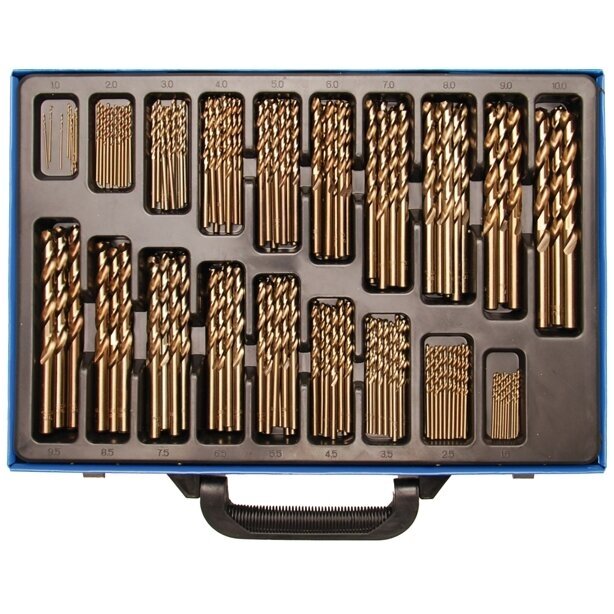 Grąžtų metalui komplektas HSS, kobalto lydinys 1-10mm. 170vnt. Grąžtų metalui komplektas HSS, kobalto lydinys 1-10mm. 170vnt.