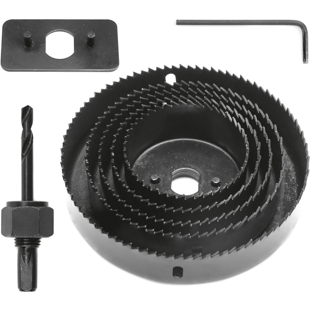 Grąžtų karūnų rinkinys medžiui 8 vnt.64-127mm 2 Grąžtų karūnų rinkinys medžiui 8 vnt.64-127mm 2