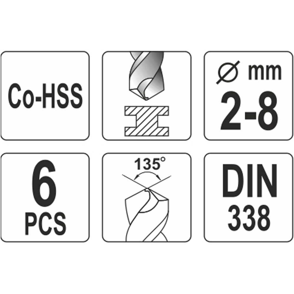 Grąžtų metalui rinkinys Cobalt-HSS 6vnt. 2-8mm. 1 Grąžtų metalui rinkinys Cobalt-HSS 6vnt. 2-8mm. 1