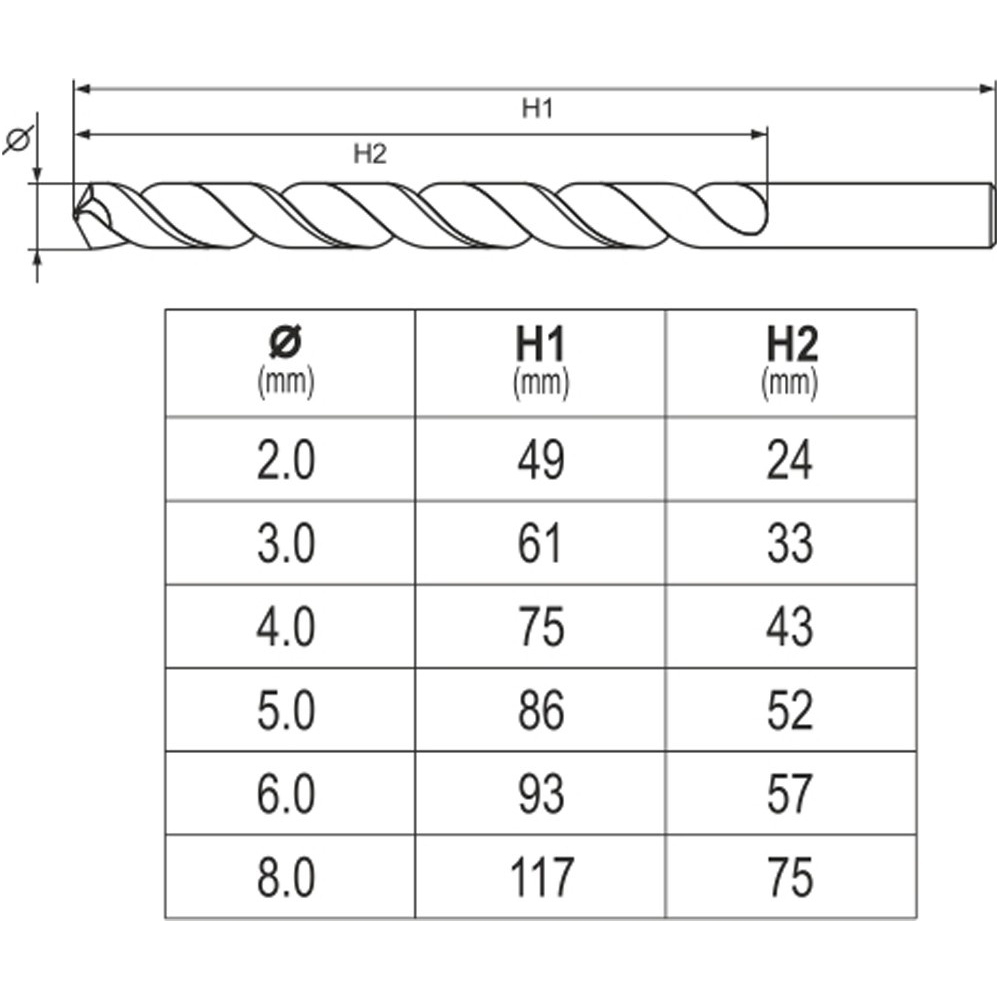 Grąžtų metalui rinkinys Cobalt-HSS 6vnt. 2-8mm. 2 Grąžtų metalui rinkinys Cobalt-HSS 6vnt. 2-8mm. 2