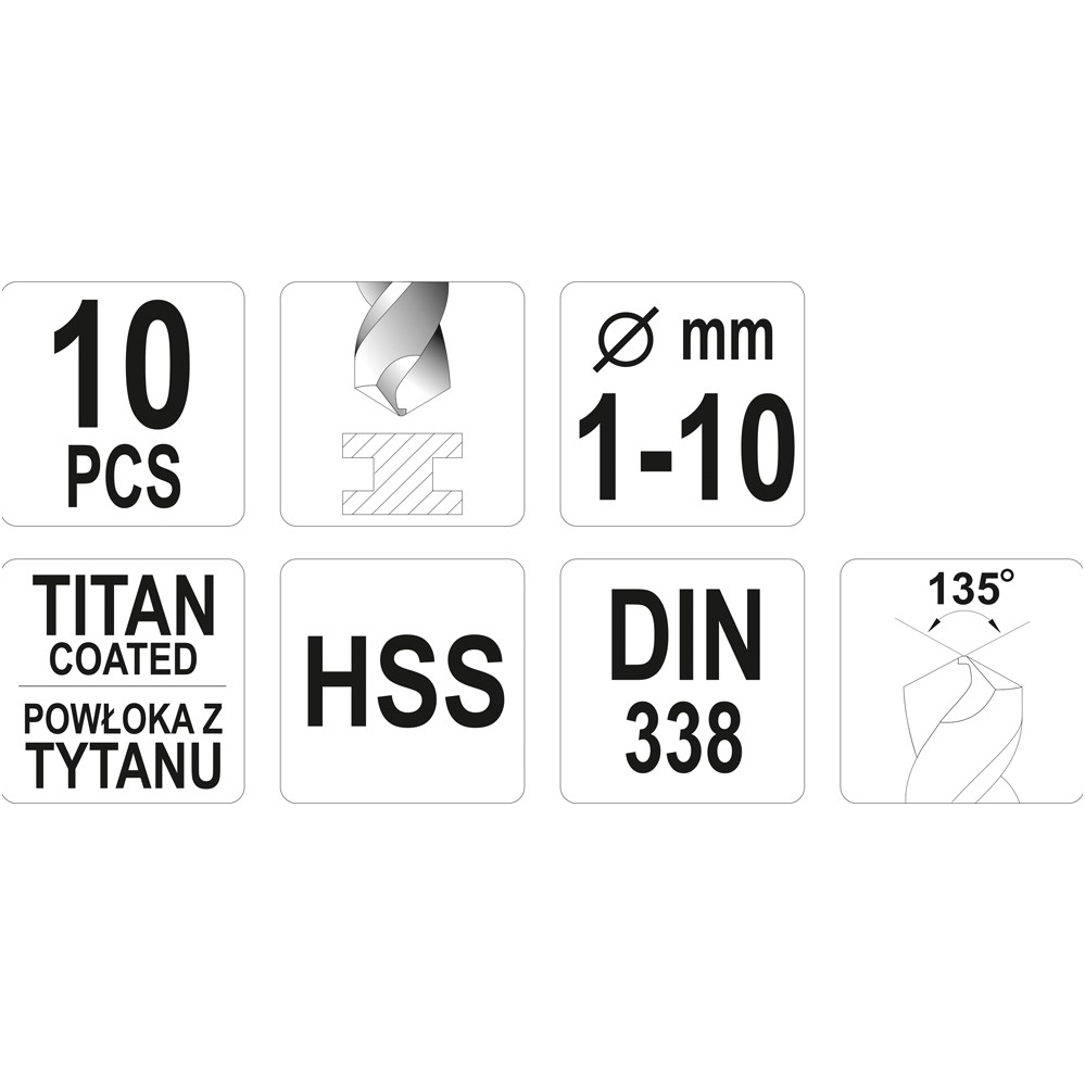 Grąžtų metalui rinkinys HSS-Titan 10vnt. 1-10mm. 1 Grąžtų metalui rinkinys HSS-Titan 10vnt. 1-10mm. 1