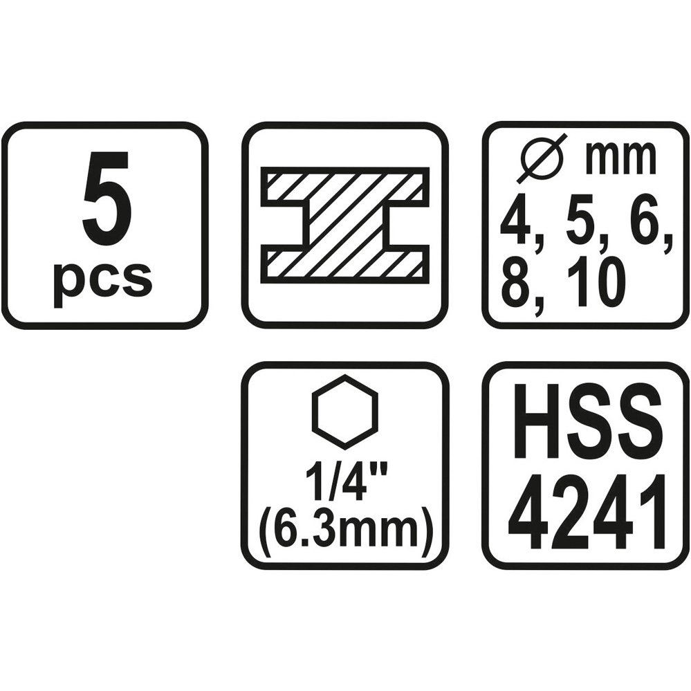 Grąžtų rinkinys metalui 4-10mm, 5vnt, 1/4" antgalis 2 Grąžtų rinkinys metalui 4-10mm, 5vnt, 1/4" antgalis 2