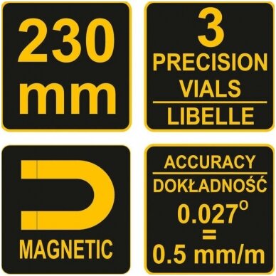Gulsčiukas torpedo 3 akutės, magnetinis, gumuotas 230mm. 3 Gulsčiukas torpedo 3 akutės, magnetinis, gumuotas 230mm. 3