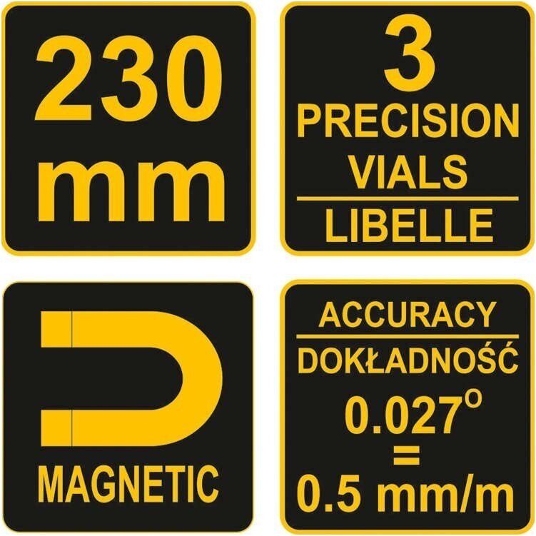 Gulsčiukas torpedo 3 akutės, magnetinis, gumuotas 230mm. 3 Gulsčiukas torpedo 3 akutės, magnetinis, gumuotas 230mm. 3