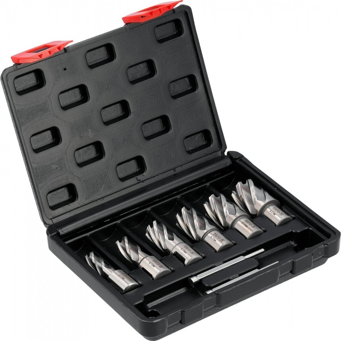 HSS žiedinių/karūninių grąžtų rinkinys metalui Weldon tipas 12–27 mm. 8 vnt 1 HSS žiedinių/karūninių grąžtų rinkinys metalui Weldon tipas 12–27 mm. 8 vnt 1