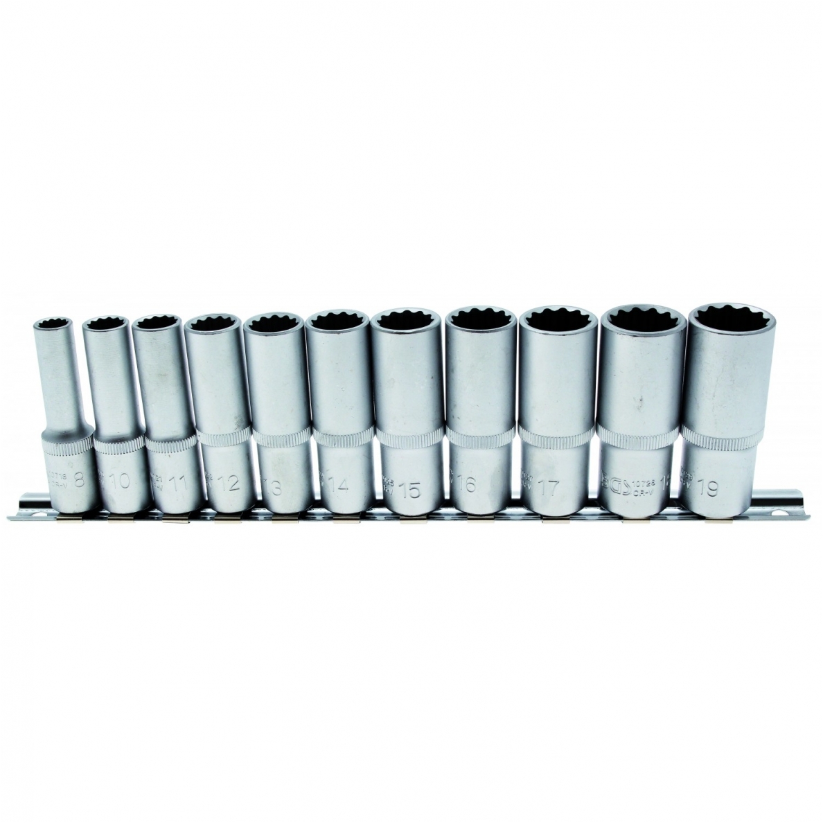Ilgų 12-kampių galvučių rinkinys 3/8", 8-19 mm, 11 vnt. Ilgų 12-kampių galvučių rinkinys 3/8", 8-19 mm, 11 vnt.
