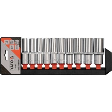 Ilgų galvučių komplektas 10 vnt.10-24mm., 1/2" Ilgų galvučių komplektas 10 vnt.10-24mm., 1/2"