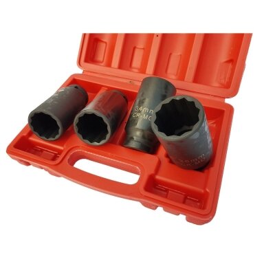 Ilgų galvučių rinkinys 1/2" pusašiams -12 kampės 30/32/34/36mm. - 4vnt. Ilgų galvučių rinkinys 1/2" pusašiams -12 kampės 30/32/34/36mm. - 4vnt.