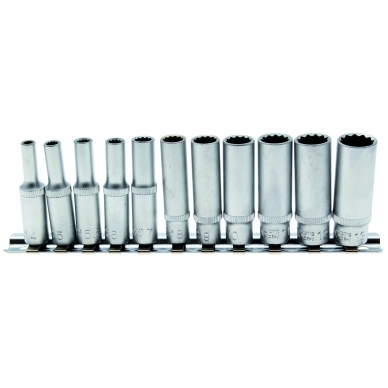 Ilgų 12-kampių galvučių rinkinys 1/4", 4-13mm. 11vnt. Ilgų 12-kampių galvučių rinkinys 1/4", 4-13mm. 11vnt.
