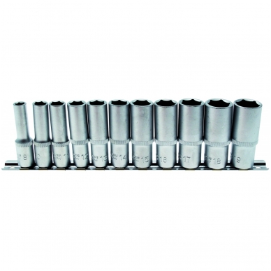 Ilgų galvučių rinkinys 3/8", 8-19 mm, 11 vnt. Ilgų galvučių rinkinys 3/8", 8-19 mm, 11 vnt.