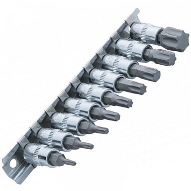 Įpresuotų antgalių rinkinys 6.3mm. (1/4") T-Star (Torx) T10 - T50 9vnt.