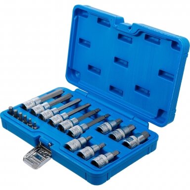 Įpresuotų antgalių rinkinys 6.3mm. (1/4") / 12.5mm. (1/2") vidinis šešiakampis hexm 18vnt.