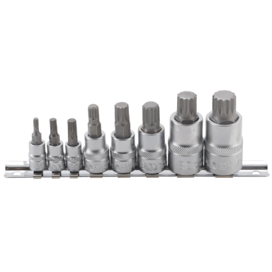Įpresuotų antgalių rinkinys Spline 1/4"+3/8"+1/2", 8 vnt, M4 - M16
