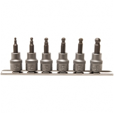 Įpresuotų antgalių rinkinys Hex, su šarnyru 3/8", 3-8 mm Įpresuotų antgalių rinkinys Hex, su šarnyru 3/8", 3-8 mm