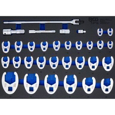 Įrankių dėklas 3/3: šoniniai raktai 10 mm. (3/8"), 12.5 mm (1/2"), 20 mm (3/4") Drive  10 - 50 mm. 32 vnt.