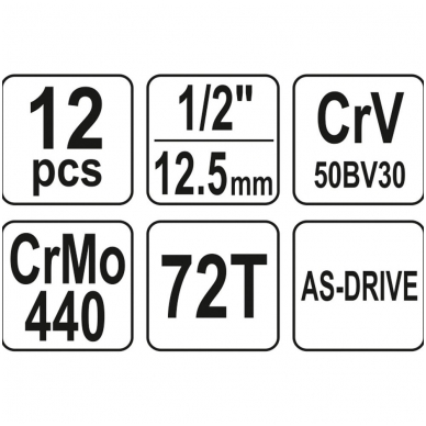 Įrankių rinkinys (1/2") - 10-24mm. 12vnt. 4 Įrankių rinkinys (1/2") - 10-24mm. 12vnt. 4