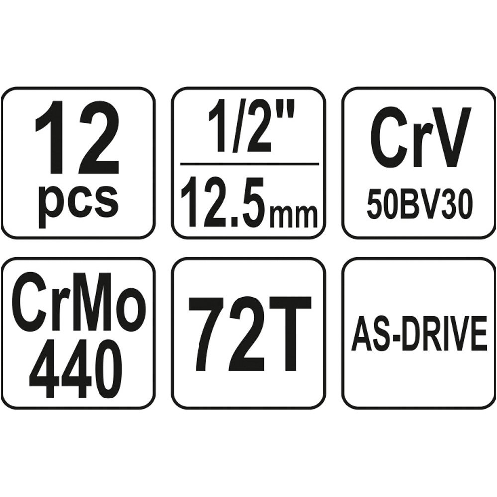 Įrankių rinkinys (1/2") - 10-24mm. 12vnt. 4 Įrankių rinkinys (1/2") - 10-24mm. 12vnt. 4