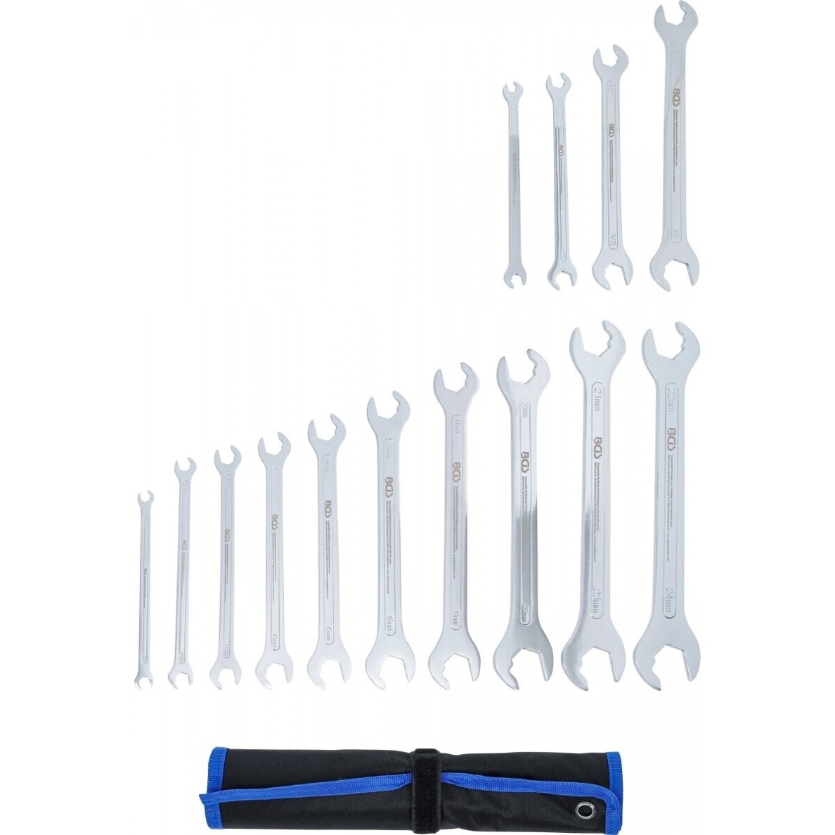 Itin plonų atvirų dvipusių raktų su terkšlės mechanizmu rinkinys 6–22 mm. 1/4"-3/4"  14 vnt. 1