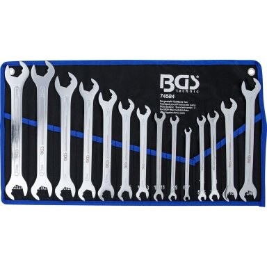 Itin plonų atvirų dvipusių raktų su terkšlės mechanizmu rinkinys 6–22 mm. 1/4"-3/4"  14 vnt.