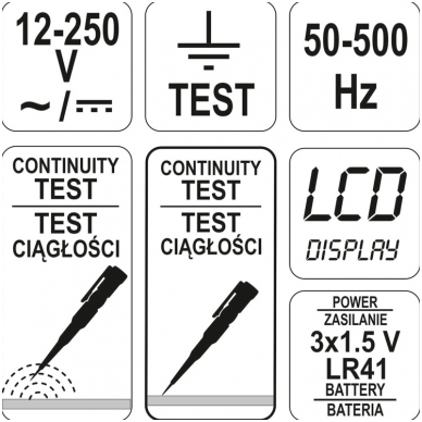 Įtampos testeris skaitmeninis AC-DC 12-220V 4 Įtampos testeris skaitmeninis AC-DC 12-220V 4