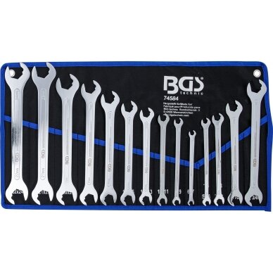 Itin plonų atvirų dvipusių raktų su terkšlės mechanizmu rinkinys 6–22 mm. 1/4"-3/4"  14 vnt.