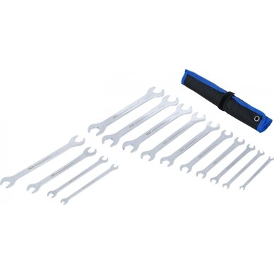 Itin plonų atvirų dvipusių raktų su terkšlės mechanizmu rinkinys 6–22 mm. 1/4"-3/4"  14 vnt. 3