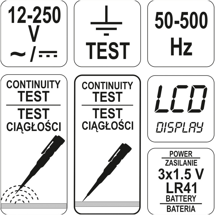 Įtampos testeris skaitmeninis AC-DC 12-220V 4 Įtampos testeris skaitmeninis AC-DC 12-220V 4