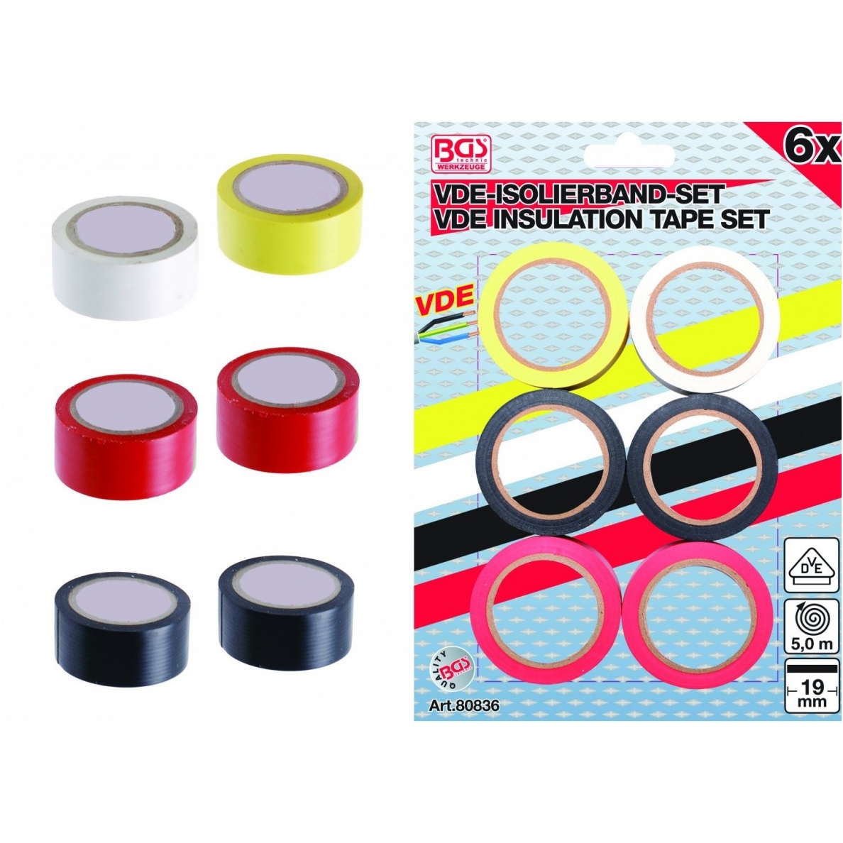 Spalvotos izoliacijos rinkinys VDE 6vnt: 3300mm. x 19mm.