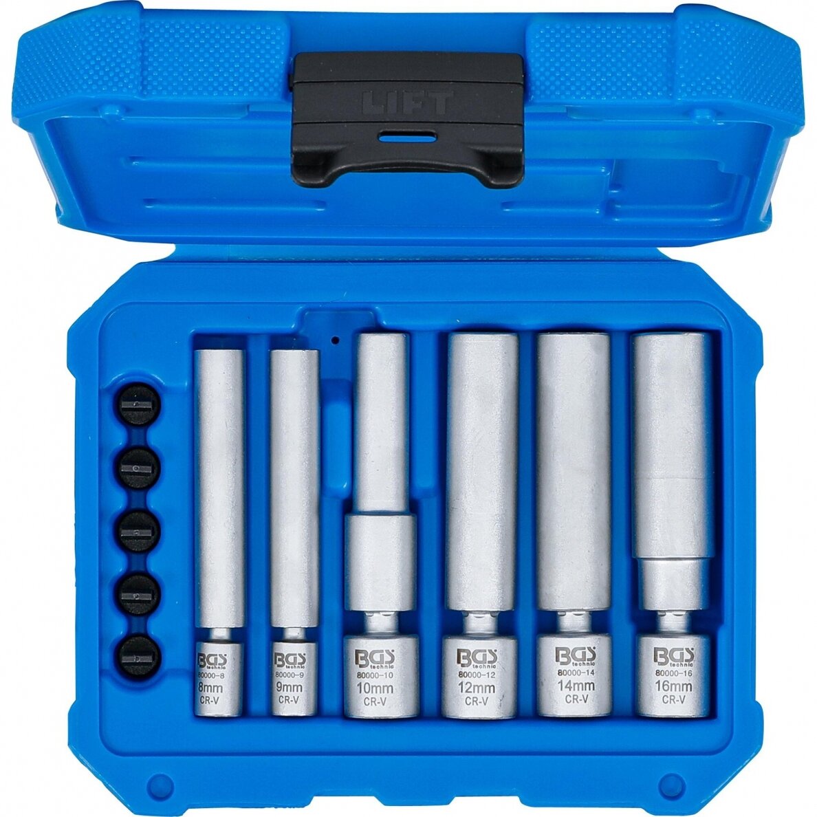 Kaitinimo ir uždegimo žvakių galvučių rinkinys šarnyrinės 6.3mm. (1/4") / 10mm. (3/8") 8 - 9 - 10 - 12 - 14 - 16mm. 11vnt. 3 Kaitinimo ir uždegimo žvakių galvučių rinkinys šarnyrinės 6.3mm. (1/4") / 10mm. (3/8") 8 - 9 - 10 - 12 - 14 - 16mm. 11vnt. 3