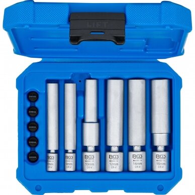 Kaitinimo ir uždegimo žvakių galvučių rinkinys šarnyrinės 6.3mm. (1/4") / 10mm. (3/8") 8 - 9 - 10 - 12 - 14 - 16mm. 11vnt. 3 Kaitinimo ir uždegimo žvakių galvučių rinkinys šarnyrinės 6.3mm. (1/4") / 10mm. (3/8") 8 - 9 - 10 - 12 - 14 - 16mm. 11vnt. 3
