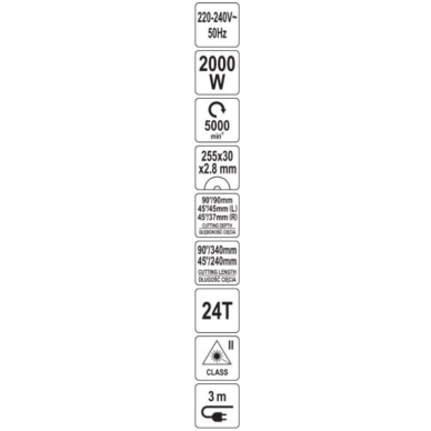 Kampinis skersinio pjovimo pjūklas 2000 W Ø255 mm. su lazeriu ir slankiojančia galva 8 Kampinis skersinio pjovimo pjūklas 2000 W Ø255 mm. su lazeriu ir slankiojančia galva 8