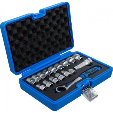 Kiauryminių galvučių rinkinys su terkšle 19 mm. Gear Lock   10 - 24 mm. 17 vnt. 3