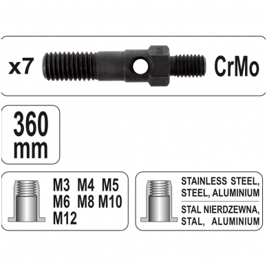 Kniediklis srieginėms kniedėms M3/M4/M5/M6/M8/M10/M12 3 Kniediklis srieginėms kniedėms M3/M4/M5/M6/M8/M10/M12 3