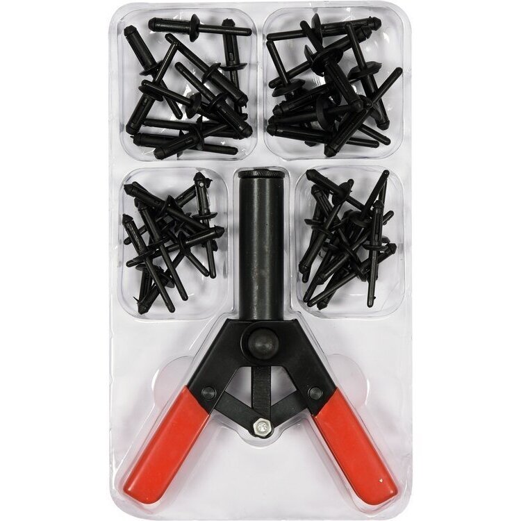 Kniediklis plastikinėms kniedėms su rinkiniu 41 vnt. Kniediklis plastikinėms kniedėms su rinkiniu 41 vnt.