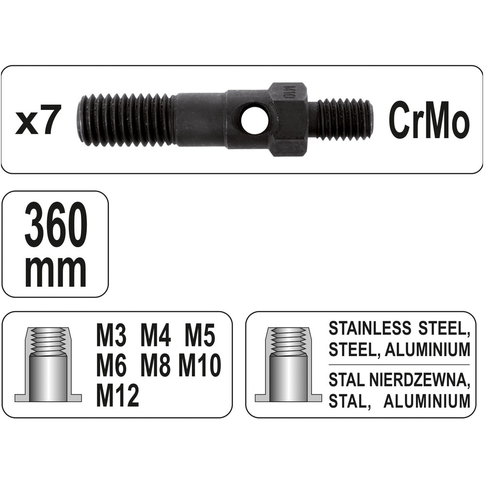 Kniediklis srieginėms kniedėms M3/M4/M5/M6/M8/M10/M12 3 Kniediklis srieginėms kniedėms M3/M4/M5/M6/M8/M10/M12 3