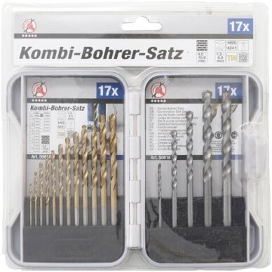 Kombinuotų grąžtų rinkinys 1,5-10mm. 17vnt. 2 Kombinuotų grąžtų rinkinys 1,5-10mm. 17vnt. 2