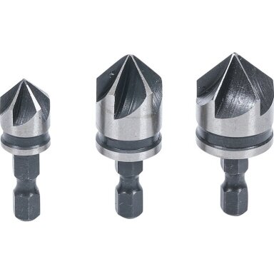 Kūginių grąžtų/frezų rinkinys HSS (1/4") 12 - 16 - 19mm. 3vnt. Kūginių grąžtų/frezų rinkinys HSS (1/4") 12 - 16 - 19mm. 3vnt.