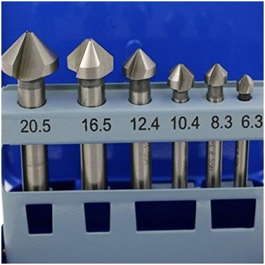 Kūginių grąžtų-frezų rinkinys - HSS - DIN 335 - 90° - 6vnt. 2 Kūginių grąžtų-frezų rinkinys - HSS - DIN 335 - 90° - 6vnt. 2