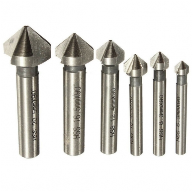 Kūginių grąžtų-frezų rinkinys - HSS - DIN 335 - 90° - 6vnt. 4 Kūginių grąžtų-frezų rinkinys - HSS - DIN 335 - 90° - 6vnt. 4