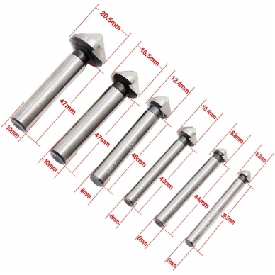 Kūginių grąžtų-frezų rinkinys - HSS - DIN 335 - 90° - 6vnt. 6 Kūginių grąžtų-frezų rinkinys - HSS - DIN 335 - 90° - 6vnt. 6