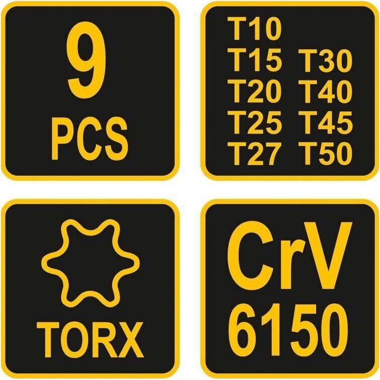 L tipo atsuktuvų su rankena rinkinys T-Star (Torx) 9vnt. 2 L tipo atsuktuvų su rankena rinkinys T-Star (Torx) 9vnt. 2