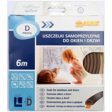 Lipni sandarinimo juosta langams, durims 6m, D-profilis, ruda 1 Lipni sandarinimo juosta langams, durims 6m, D-profilis, ruda 1