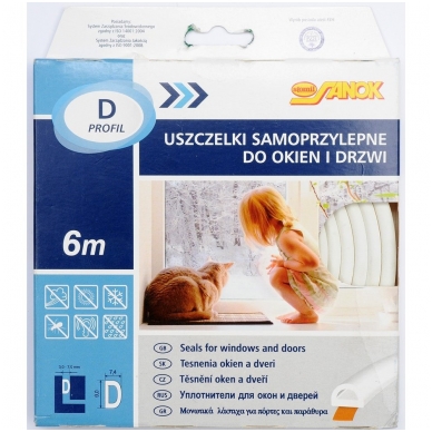 Lipni sandarinimo juosta langams, durims 6m, D-profilis, balta 2 Lipni sandarinimo juosta langams, durims 6m, D-profilis, balta 2