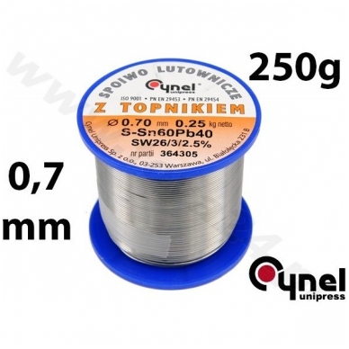 Lydmetalio viela Ø 0,70mm. 250g su fliusu Lydmetalio viela Ø 0,70mm. 250g su fliusu