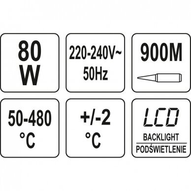 Lituoklis 900mm., antgalis LCD / teperatūros reguliavimas 50-480C 80W 3