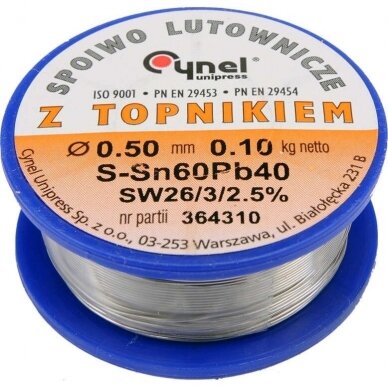 Lydmetalio viela Ø 0,50mm. 100g. su fliusu 1 Lydmetalio viela Ø 0,50mm. 100g. su fliusu 1