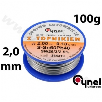 Lydmetalio viela Ø 2,00mm. 100g su fliusu Lydmetalio viela Ø 2,00mm. 100g su fliusu