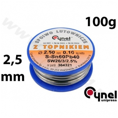 Lydmetalio viela Ø 2,50mm. 100g su fliusu Lydmetalio viela Ø 2,50mm. 100g su fliusu